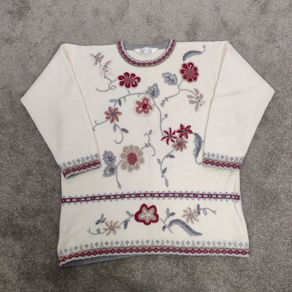 St Michael Marks & Spencer Women's 3D Wool Sweater Size 14 Vintage Floral